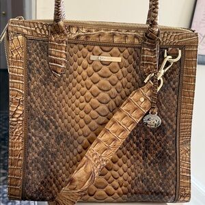 Brahmin Tan Croc-Embossed Tote